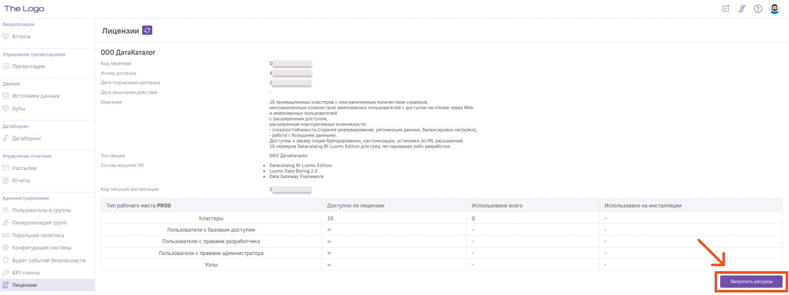 Работа с лицензиями в Luxms BI